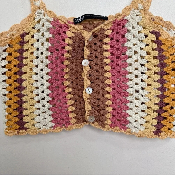 Zara Womens Medium Large Knit Crocheted  Top - Picture 6 of 10